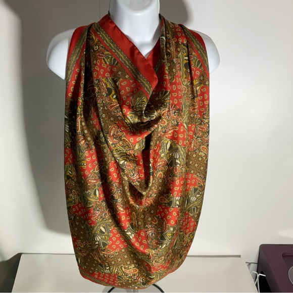 Art of the Scarf Made in Italy 80”x80” Orange Brown Pattern Design Scarf; Pretty - Picture 11 of 11